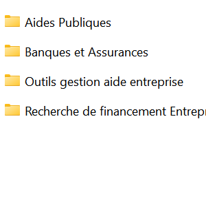 dossier regroupant les aides publiques, banques et assurances, outils de gestion et recherche de financement