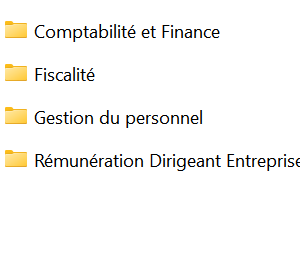 dossiers comprenant des outils de comptabilité, finance, des guides pour la fiscalité, gestion du personnel, rémunération du dirigeant